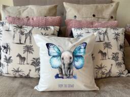 Elephant Blue Butterfly Wings Cushion Personalised Pillow Gift For Mum Lover Her Sister Daughter Teacher Nursery New Baby - thumbnail 1