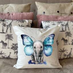 Elephant Blue Butterfly Wings Cushion Personalised Pillow Gift For Mum Lover Her Sister Daughter Teacher Nursery New Baby - thumbnail 2