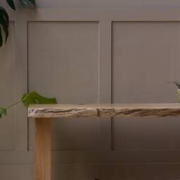 Konk ??? Waney-Sage Bench [Wooden Legs] Bespoke Sizes Available Live Edge Oak Modern Seat, Minimalist Dining, Hallway Seating, Side Table - thumbnail 2