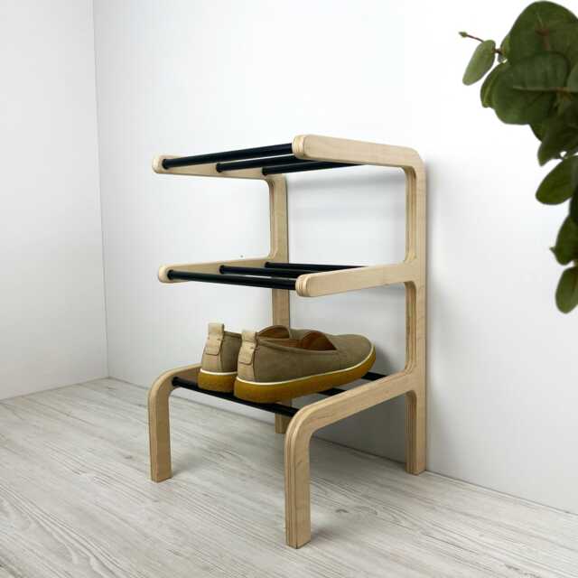 3 Tier Entryway Shoe Rack Modern Wood & Metal Organizer - image 1