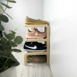 3 Tier Entryway Shoe Rack Modern Wood & Metal Organizer - thumbnail 3