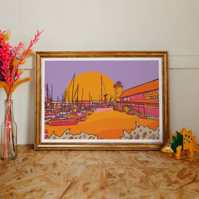 Falmouth Harbour Art Print Cornwall Travel Poster, Bright Decor - image 1