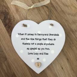 Grandparents Personalised Heart Hanging Plaque Gift Or Any Name. Shabby Chic Style. Nana Grandad Granny Gran Grandpa Nanny Etc - thumbnail 2