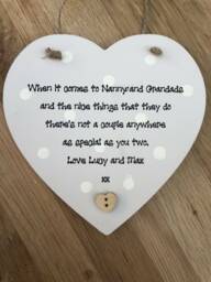 Grandparents Personalised Heart Hanging Plaque Gift Or Any Name. Shabby Chic Style. Nana Grandad Granny Gran Grandpa Nanny Etc
