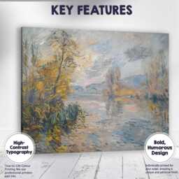 Pastel Impressionist Riverbank Autumn Landscape Canvas Wall Art Print Decor Picture Ready To Hang - thumbnail 1