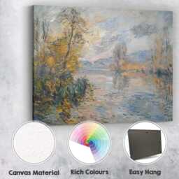 Pastel Impressionist Riverbank Autumn Landscape Canvas Wall Art Print Decor Picture Ready To Hang - thumbnail 2
