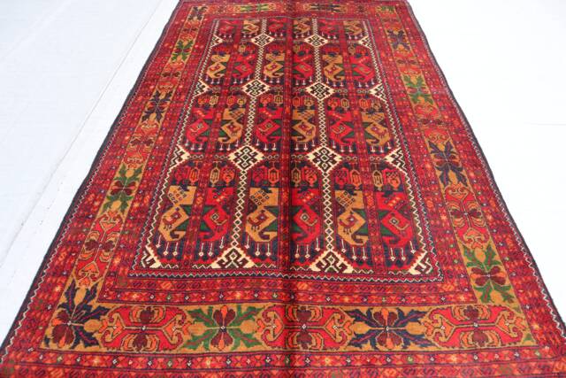 Oriental Afghan Rug, 3'2x5'0 Handmade Organic Merinos Wool Aala Bakhmal Pied Velvet Design Turkmen Area Carpet 3x5 Living Room Rug - image 1