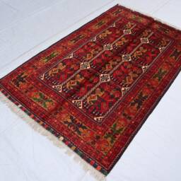 Oriental Afghan Rug, 3'2x5'0 Handmade Organic Merinos Wool Aala Bakhmal Pied Velvet Design Turkmen Area Carpet 3x5 Living Room Rug - thumbnail 3