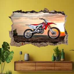 Motorbike Sunset Wall Decal Sticker - Art Mural Poster Print For Home Decor - Dl38 - thumbnail 1