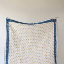 Hand-Block Printed Cotton Quilt Set Reversible Yellow Sun Bedspread, Twin/Queen King Comforter - thumbnail 2