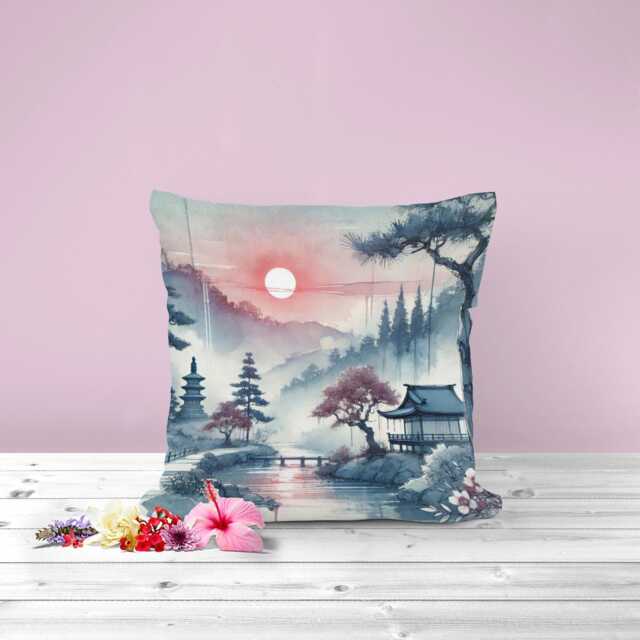 Japanese Landscape Canvas Cushion Cover Zen Home Decor - image 1