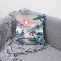 Japanese Landscape Canvas Cushion Cover Zen Home Decor - thumbnail 3