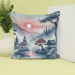 Japanese Landscape Canvas Cushion Cover Zen Home Decor - thumbnail 2