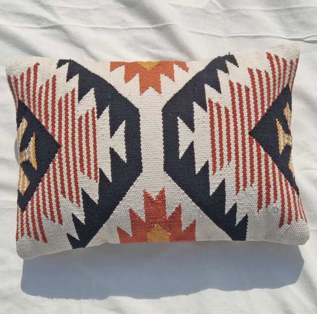 Handwoven Southwestern Pillow Cover Turkish Kilim Lumbar Cushion - 14x20 - image 1