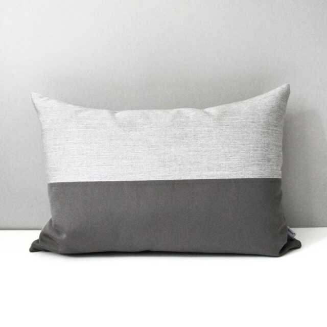 Modern Silver Grey & Charcoal Sunbrella?? Outdoor Pillow Cover in Color Block, Granite Gray Cushions - image 1
