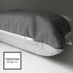 Modern Silver Grey & Charcoal Sunbrella?? Outdoor Pillow Cover in Color Block, Granite Gray Cushions - thumbnail 2
