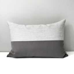 Modern Silver Grey & Charcoal Sunbrella?? Outdoor Pillow Cover in Color Block, Granite Gray Cushions
