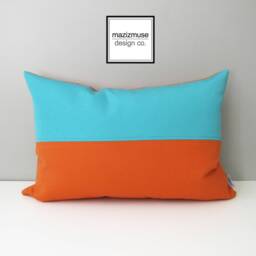 Modern Silver Grey & Charcoal Sunbrella?? Outdoor Pillow Cover in Color Block, Granite Gray Cushions - thumbnail 4