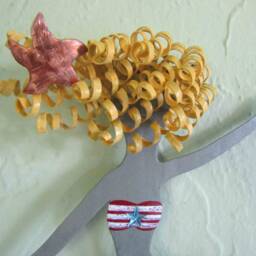 Metal Mermaid Wall Art Beach House Decor, Blonde Hair, Copper Starfish - thumbnail 2