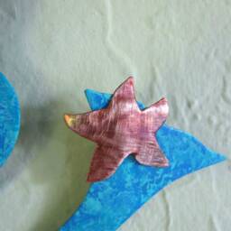 Metal Mermaid Wall Art Beach House Decor, Blonde Hair, Copper Starfish - thumbnail 3