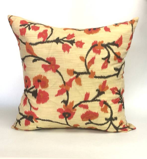 Red Floral Print Cotton Pillow Hand Loomed Home Decor - 12x16 - image 1