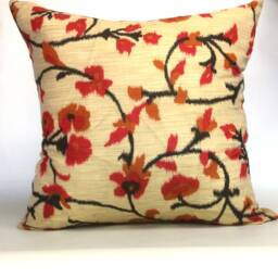 Red Floral Print Cotton Pillow Hand Loomed Home Decor - 12x16 - thumbnail 2