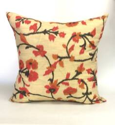 Red Floral Print Cotton Pillow Hand Loomed Home Decor - 12x16 - thumbnail 1