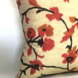 Red Floral Print Cotton Pillow Hand Loomed Home Decor - 12x16 - thumbnail 3