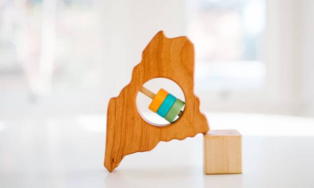 Maine State Baby Rattle Modern Wooden Toy, Organic Cherry Wood - image 1