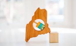 Maine State Baby Rattle Modern Wooden Toy, Organic Cherry Wood