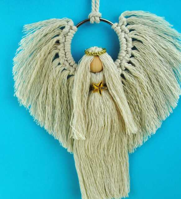 Handmade Macrame Guardian Angel Holiday Doll Wall Car Decoration Ornament Treasuresbytiziana Fairy Wings Decor - image 1