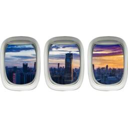 Vwaq Cityscape Window Decal - City Skyline Wall Mural - Airplane Sticker Decor Ppw42 - thumbnail 2