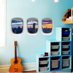 Vwaq Cityscape Window Decal - City Skyline Wall Mural - Airplane Sticker Decor Ppw42 - thumbnail 1