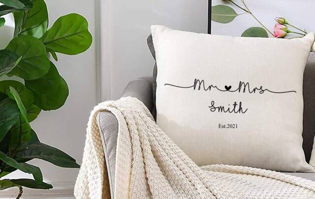Personalised Mr & Mrs Wedding Cushion, Ideal Wedding Gift For Her/Him, Married, Anniversary - image 1