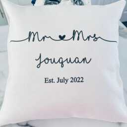 Personalised Mr & Mrs Wedding Cushion, Ideal Wedding Gift For Her/Him, Married, Anniversary - thumbnail 2