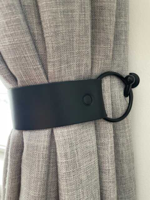 Black Leather Curtain Tie Back Wide Thick O-Ring 1.5 Inch Wide - Single - image 1
