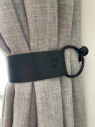 Black Leather Curtain Tie Back Wide Thick O-Ring 1.5 Inch Wide - Single - thumbnail 1