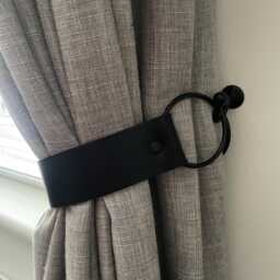 Black Leather Curtain Tie Back Wide Thick O-Ring 1.5 Inch Wide - Single - thumbnail 4