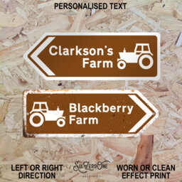 Personalised Farm Tractor Arrow Metal Sign Landscape - Worn Or Clean Look Available Brown Direction This Way Road UK Yard Holding Camping - thumbnail 1