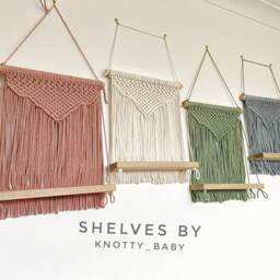 Eucalyptus Green Cotton Macrame Solid Oak Hanging Shelf/Wall Decor/Solid Oak Shelf/Eco Packaging/Eco Friendly/Shelving/Vegan Friendly, Vegan - thumbnail 2