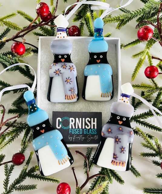 Fused Glass Cute Penguin Christmas Decoration, Ornament, Cornish Fused Glass, Glass Cornwall - image 1