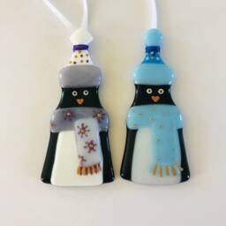 Fused Glass Cute Penguin Christmas Decoration, Ornament, Cornish Fused Glass, Glass Cornwall - thumbnail 4