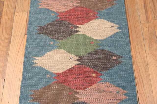 Handwoven Wool Kilim Runner, Scandinavian Geometric Fish Design - image 1
