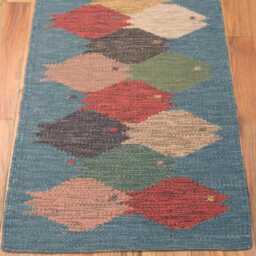 Handwoven Wool Kilim Runner, Scandinavian Geometric Fish Design - thumbnail 2