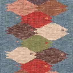 Handwoven Wool Kilim Runner, Scandinavian Geometric Fish Design - thumbnail 4