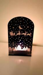 Santa's Sleigh /Reindeer Sleigh - Mirror Perspex Tea Light Candle Holder Xmas Decoration - thumbnail 1