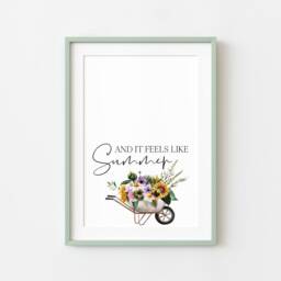 Sunflower Wheelbarrow Watercolour Print Summer Wall Art - Unframed - thumbnail 2
