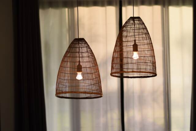 Handwoven Bamboo Basket Pendant Lamp, Bohemian Farmhouse Rustic Light - image 1