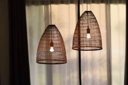 Handwoven Bamboo Basket Pendant Lamp, Bohemian Farmhouse Rustic Light - thumbnail 1