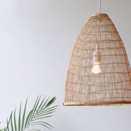 Handwoven Bamboo Basket Pendant Lamp, Bohemian Farmhouse Rustic Light - thumbnail 3